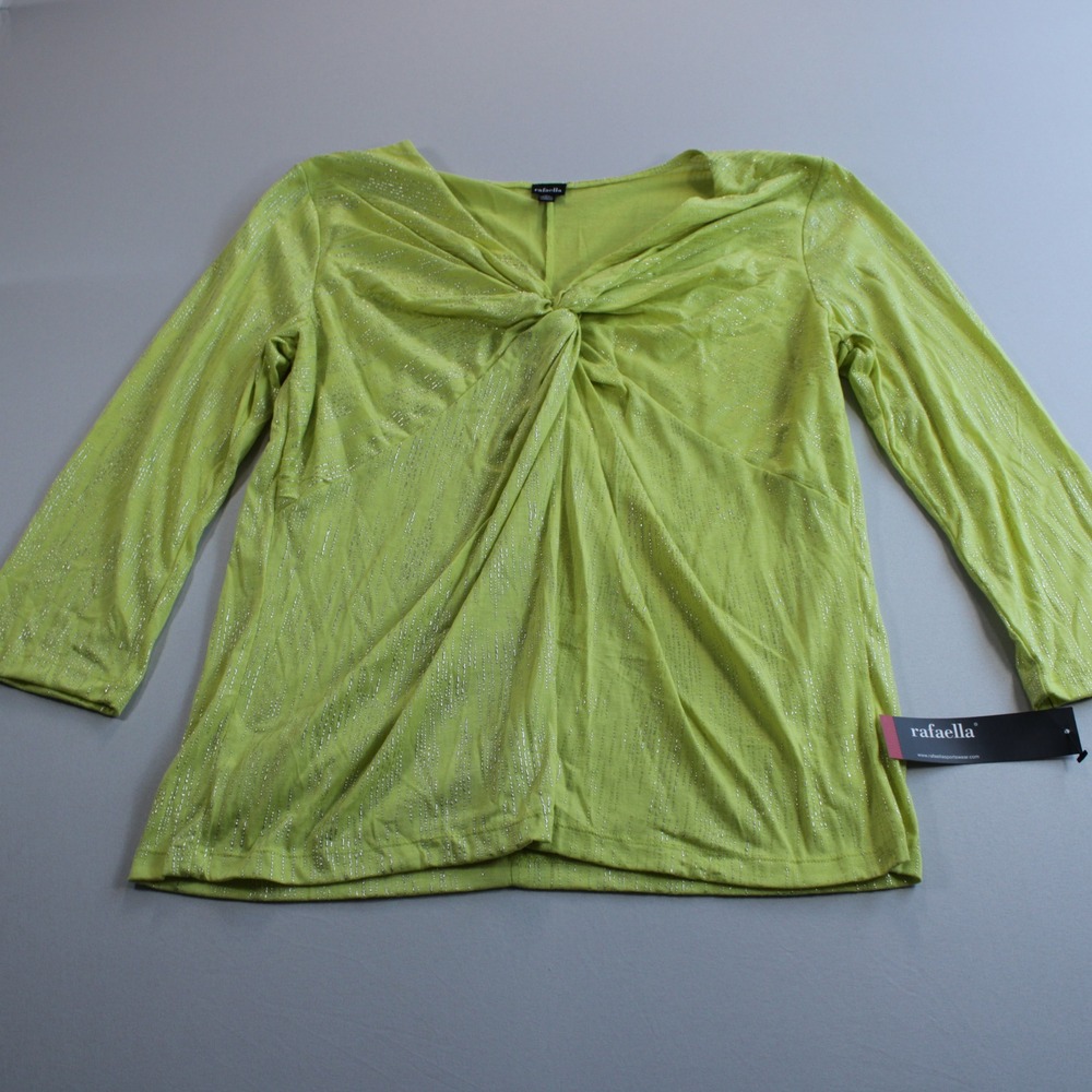 Rafaella Lime Green Silver Metallic Stripe Twist Front V Top XL NWT Contemporary